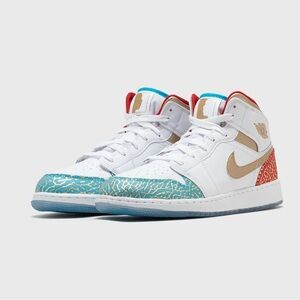 Air Jordan 1 Mid SE GS “Luka Doncic” White Gold Red Blue Size 4Y | Rare Colorway